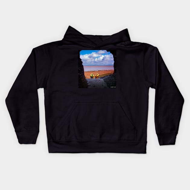 Kayaks on the Beach Kids Hoodie by kenmo